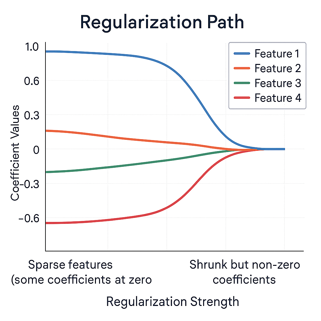 Regularization path plot showing how coefficients change with regularization strength